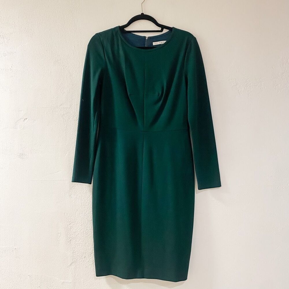 Trina Turk Holiday Long Sleeve Sheath Christmas Dress in Forest Green Size 8